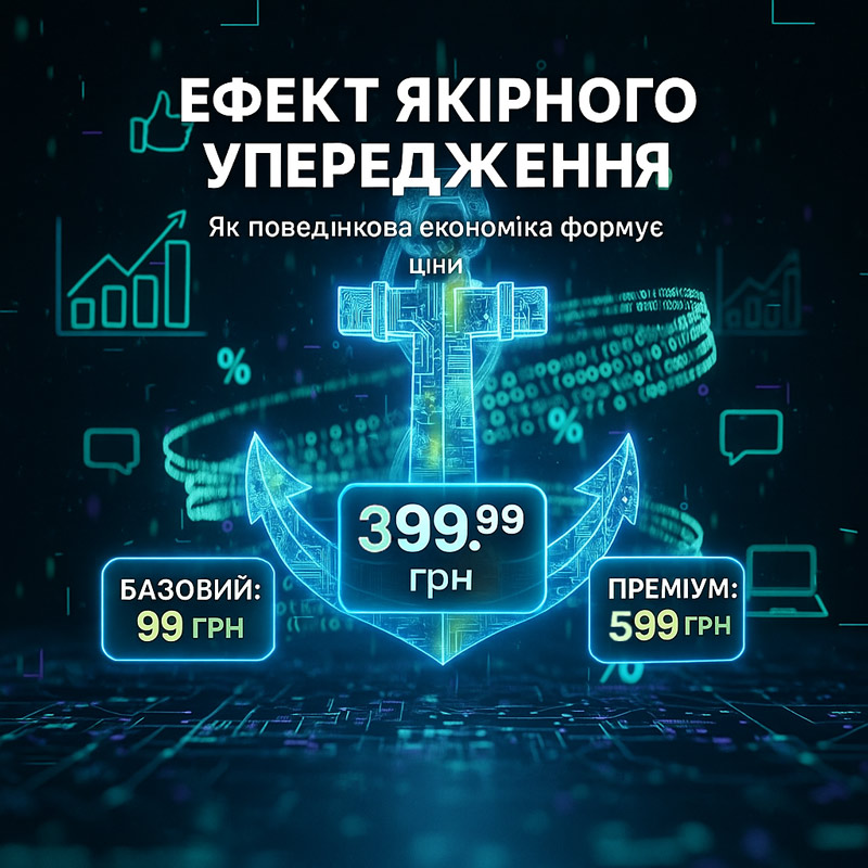 Ефект приманки (Decoy Effect) в ціноутворенні. Інфографіка, що показує три тарифи (Базовий, Приманка, Преміум)