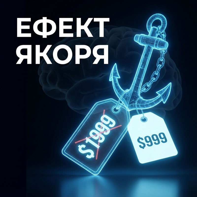 Ефект якоря в маркетингу: візуалізація психологічного впливу високої початкової ціни.